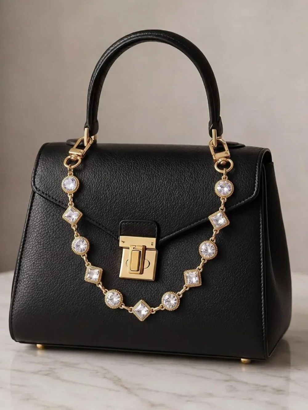 3pcs Rhinestone Bag Chain Charms Set - Clear Crystal Detachable Purse